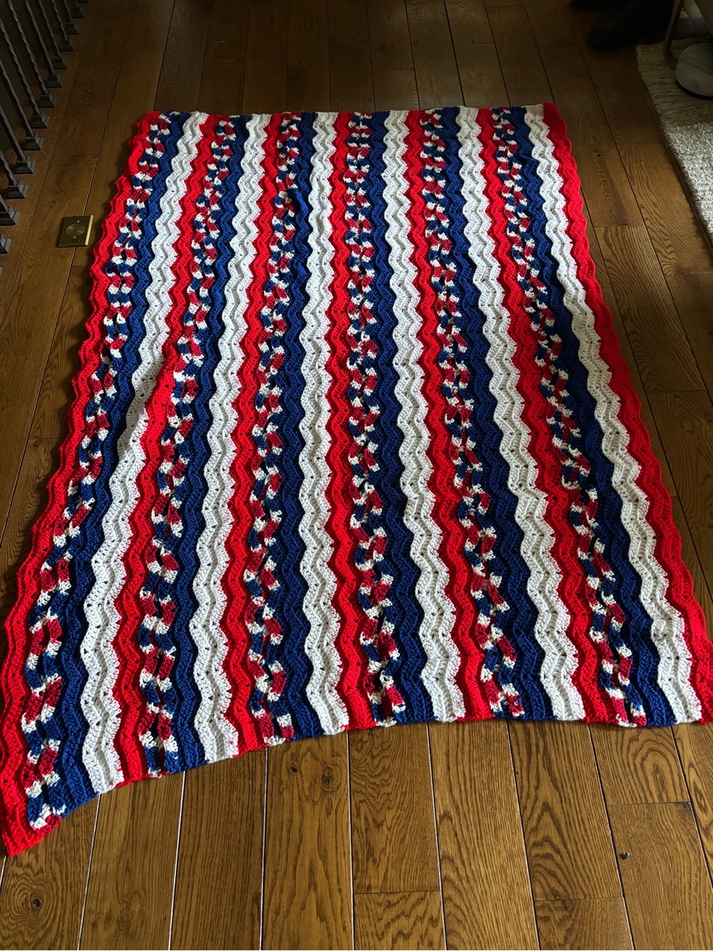 Handmade Red, White & Blue Chevron Crochet Throw Blanket - Home Holiday